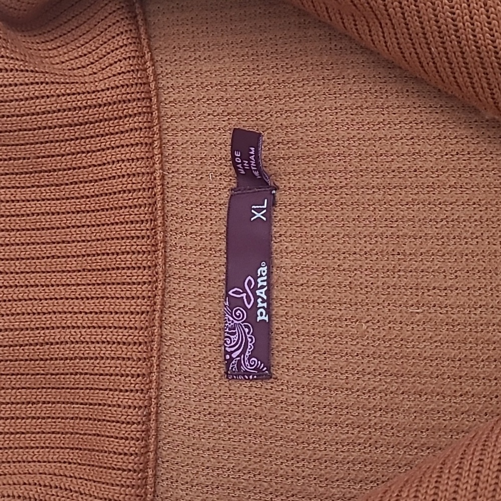 PrAna Breathe Rust Orange Zip Up Sweater XL Ribbed Trim Mock Neck Yoga Outdoor - Picture 10 of 15